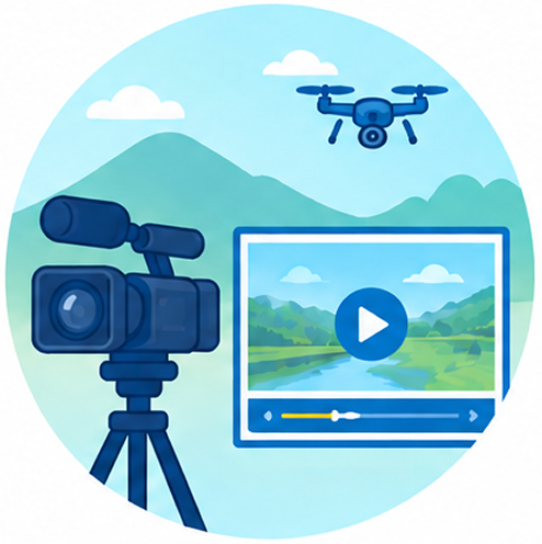 地域の風景を動画撮影するイラスト